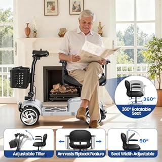4 Wheel Electric Mobility Scooter for Adults and Seniors, 20 Miles Range Foldable Electric Scooter, Compact Heavy Duty Mobile for Travel with 330lb Capacity, Powered Electric Wheelchair, Silver