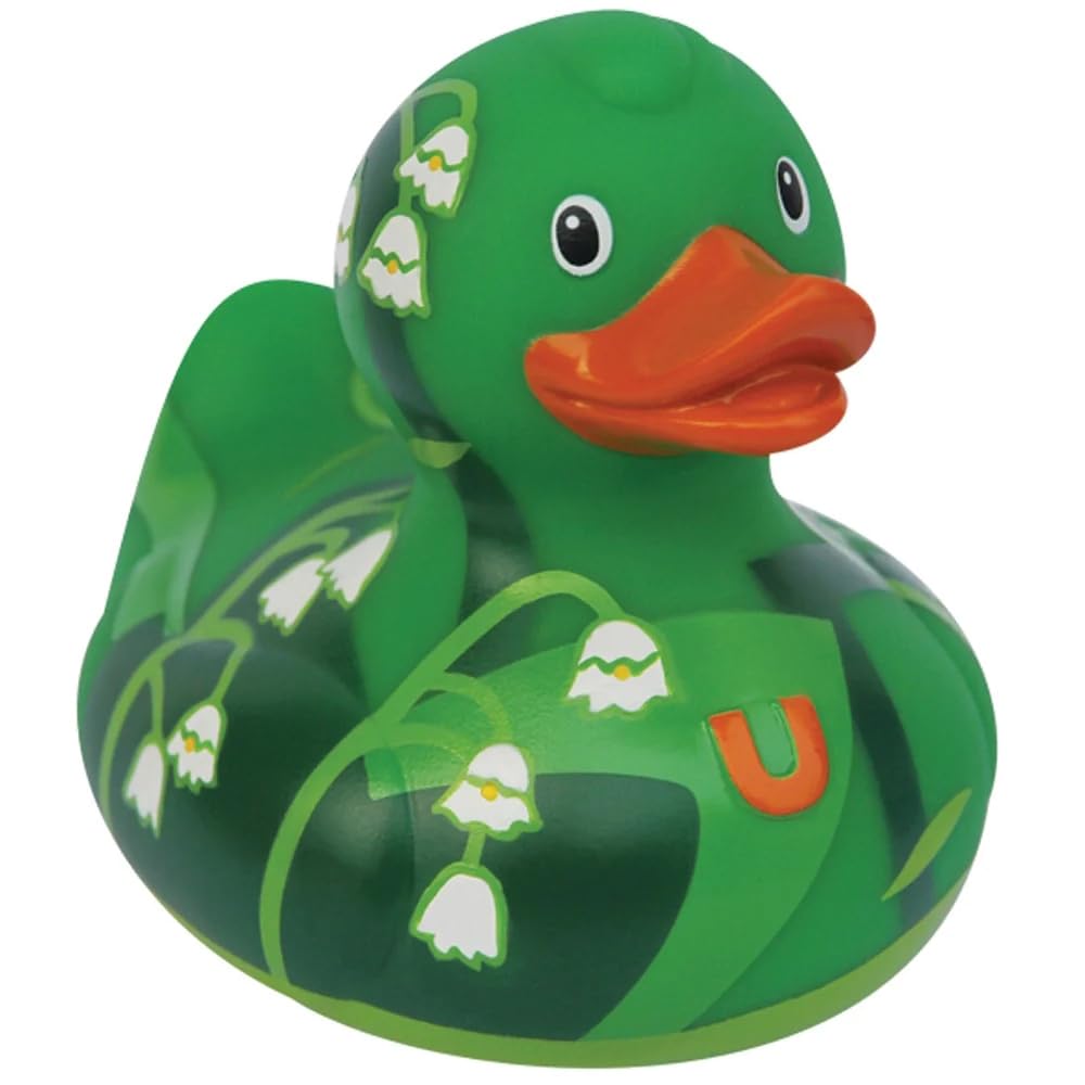 BudduckBud Duck Large Luxury Lily of the Valley Duck Novelty Duck Collectable Bath Time Green Rubber Duck 10cm