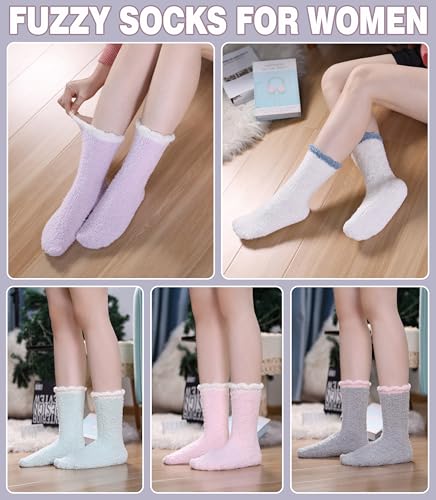Image of LANLEO Fuzzy Socks for Women Soft Cozy Fluffy Slipper Winter Warm Microfiber Plush Sleeping Socks