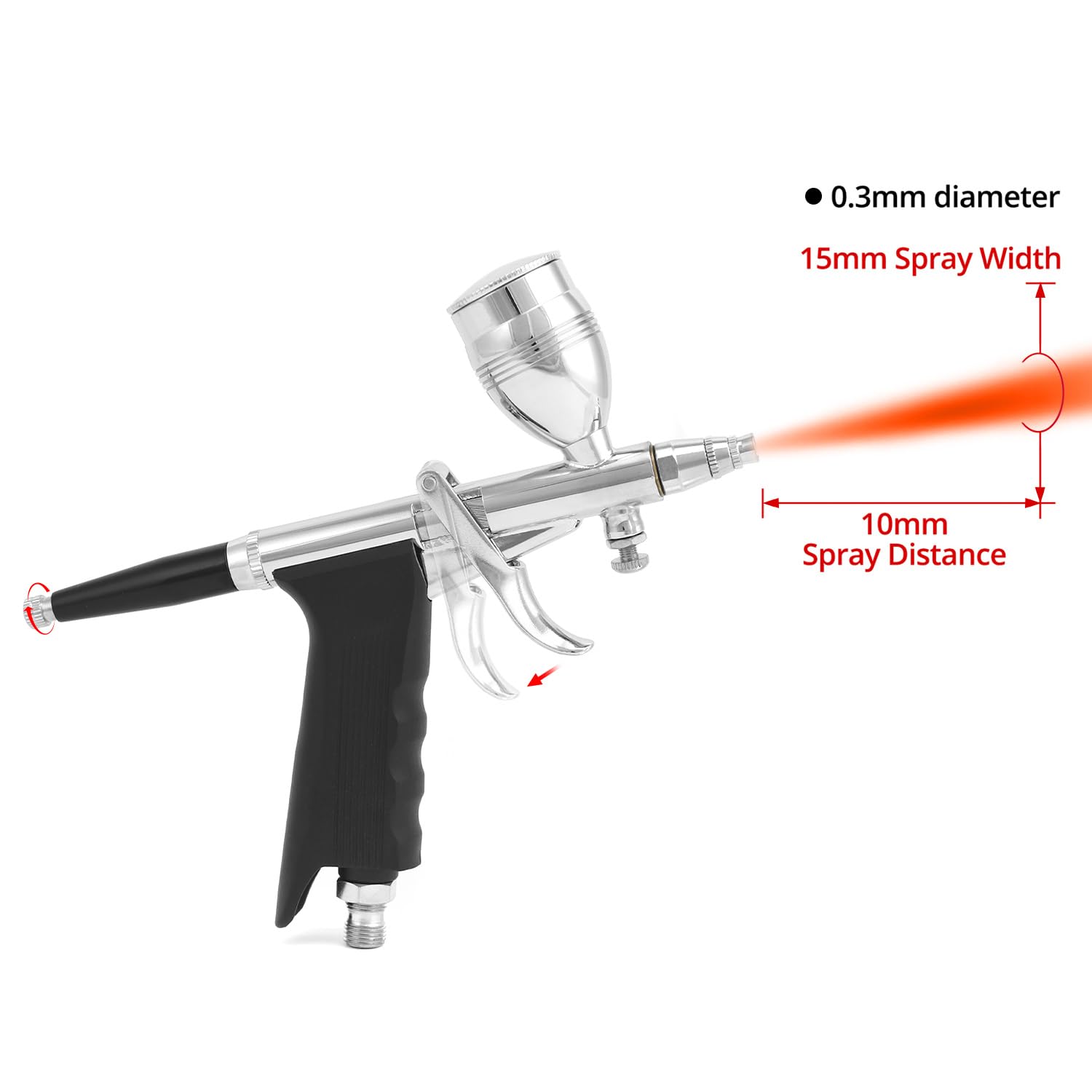 QWORK® Kit Pistola aerografo Professionale - Ugelli Proiettile 0,3 mm 0,5 mm 0,8 mm - Tazza Vernice 2 CC 5 CC 13 CC - Lunghezza Tubo 1,8 m