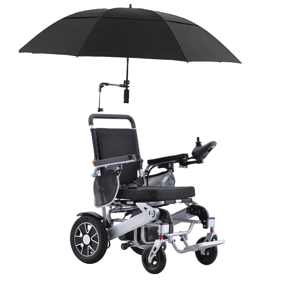 KENNOE Sedie a rotelle elettriche leggere e pieghevoli per adulti, doppio motore 250W con batterie litio 20A, sedia a rotelle elettrica tutto terreno, compatta 29,5kg,With umbrella