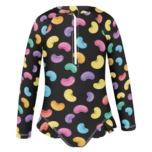 Colorful Candy Shapes on Black Girls Rash Guard Swimsuits Long Sleeve One Pieces Bathing Suit UPF 50+ Zipper Swimwear2