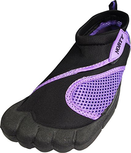 NORTY Women's Water Shoes - Aqua Swim Socks for Beach, Boat, and Pool - Skeletoe Barefoot Design - Cruise Ship Essentials - Hiking and Camping Footwear - Black/Purple,Size 9