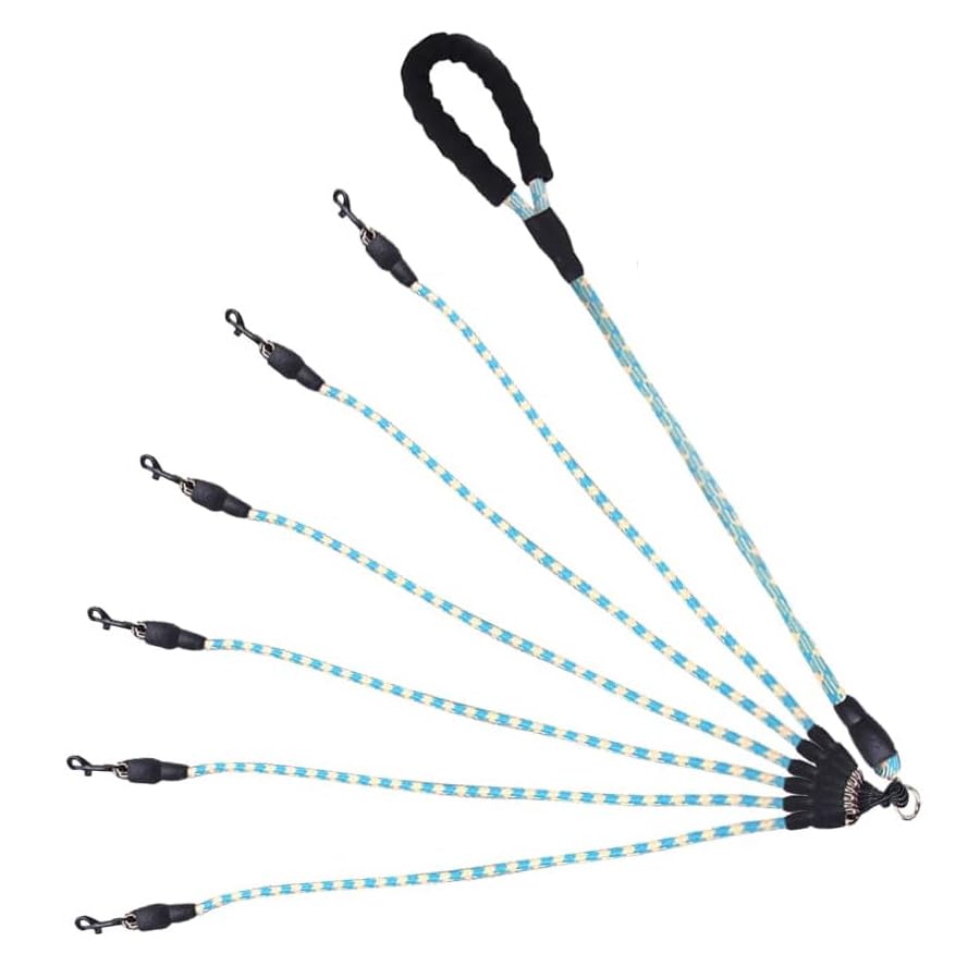 Four Dog Leash,Comfortable Four Dog with Reflective,360 Swivel No Tangle 4 Dog Training Leash,for Multiple Large Medium Small Dogs (Blue, Five Leashes