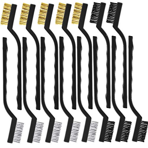 15 Stück Mini Reinigung Drahtbürste Set Nylon Messing Drahtbürste Edelstahl Drahtbürste Reinigung Drahtbürste mit Kunststoffgriffe für Reiniger Schmutz Schweißschlacke Rost Reinigungswerkzeug Cover
