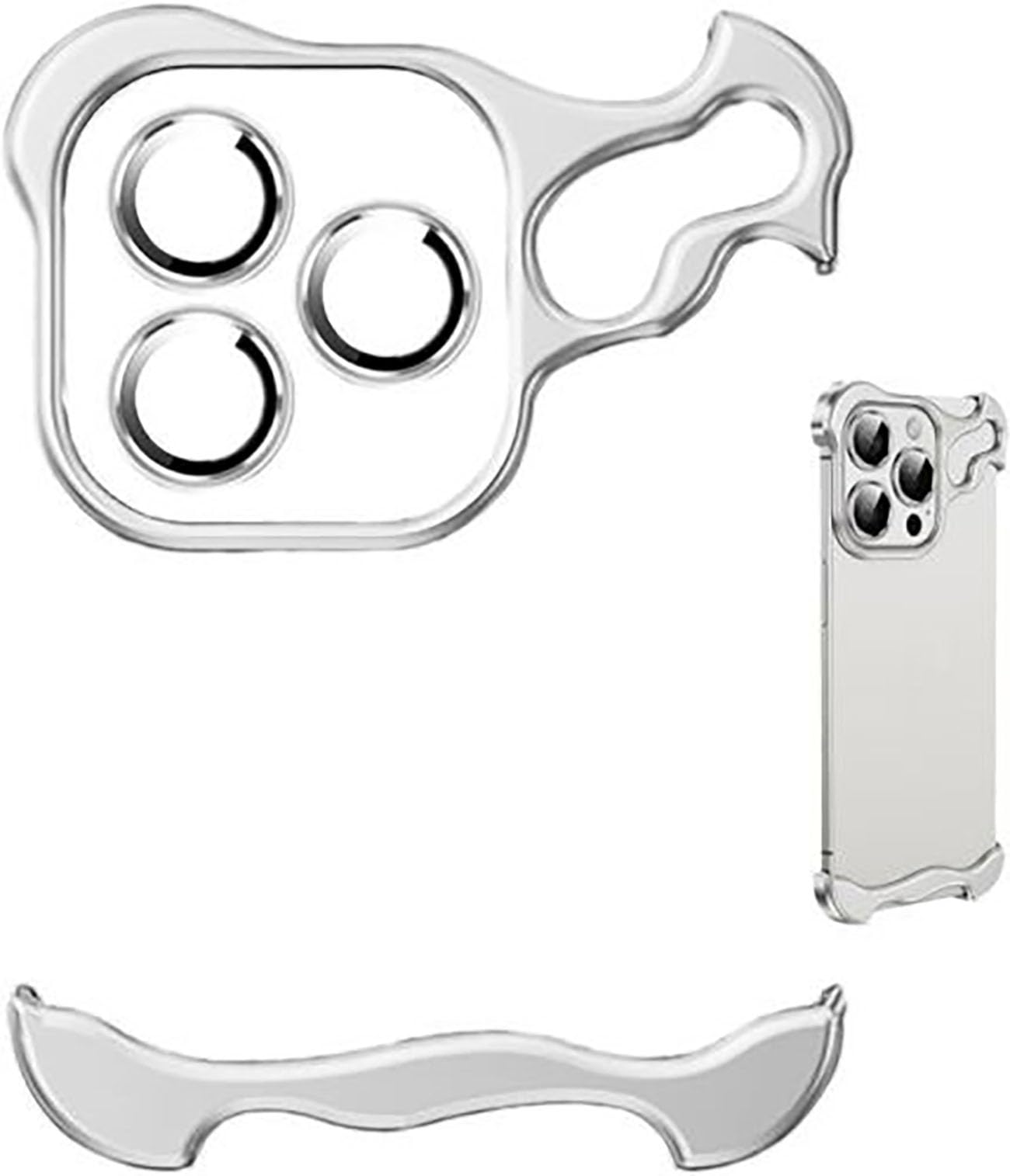 Frameless Special-Shaped Metal Corner Anti-Fall Phone Case for iPhone 17 Air 16 15 14 13 Pro Max,Borderless Slim No Back Bumper with Camera Cover Lens Film,Heat Dissipation Silver