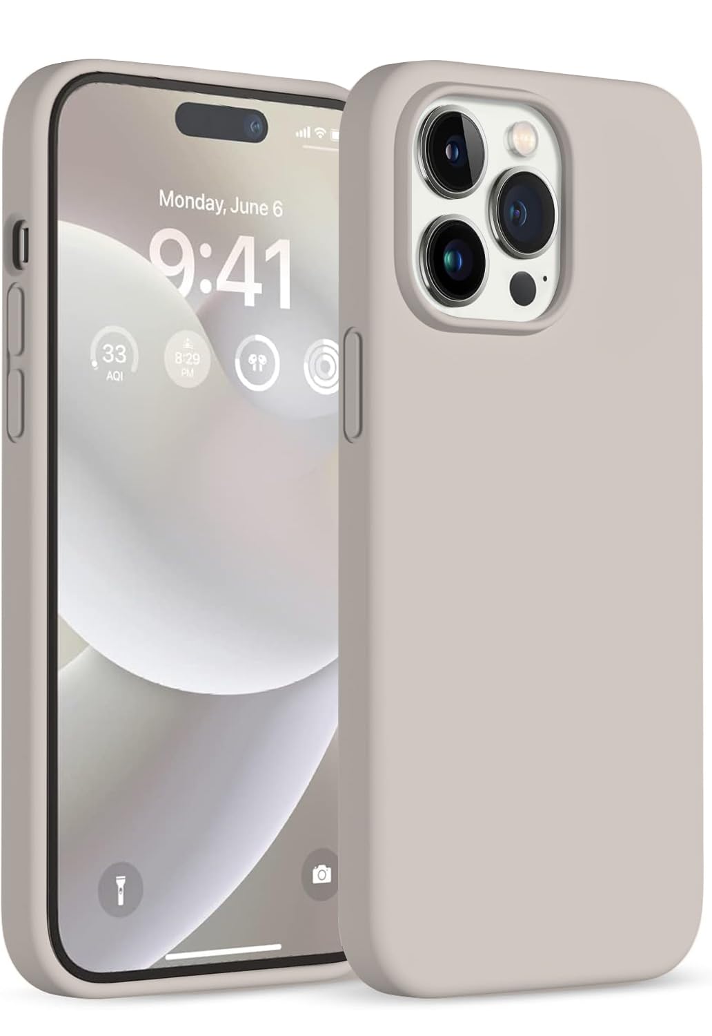 Elzzi® Microfiber Candy Case Compatible for iPhone 13 Pro 6.1 Inch Shockproof Slim Back Cover Liquid Silicone Case (Stone Grey)-image-31