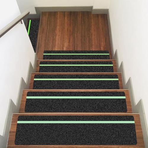 Ealyder Tape 10 Pack 6” x 30” Anti Slip Traction Treads with Glow in The Dark Stripe, Outdoor Waterproof Non Skid Pre-Cut Tape with Roller, High Traction Friction Abrasive Adhesive for Stairs Step
