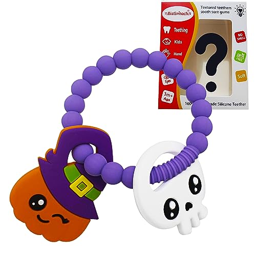 Image of Nightmare Before Christmas Baby Toys Pumpkin Teether Baby Girl Or Boy Halloween Teether Perfect Chew Toy for Teething Babies Great Gift for Halloween with 1 Pc Mysterious Baby Teether Toy(2pc)