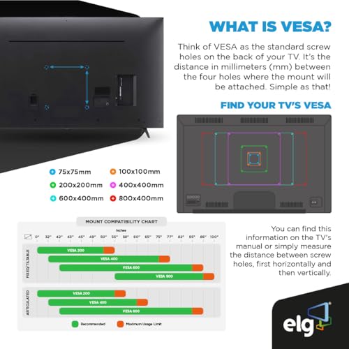 Image of ELG Full-Motion TV Wall Mount for 26-60 inch Flat & Curved TVs Single-Stud Articulating Bracket, 16.5 inch Extension, Tilt +5 /-10, Swivel 90, VESA 400x400, Holds Upto 30 Kgs.with Hardware Kit- MT400AR-EX