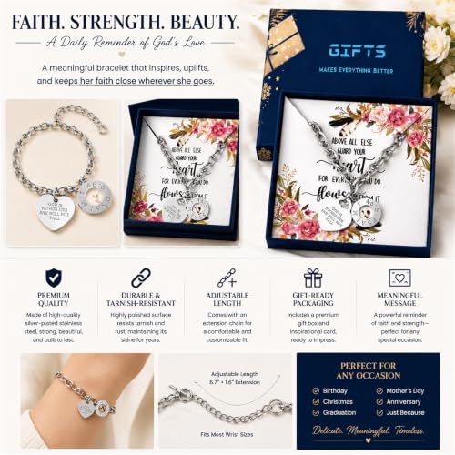 Image of JUPPE Silver Titanium Steel Engraved Bracelet Personalized Proverbs 4:23 Bangle Gift for Women Girls