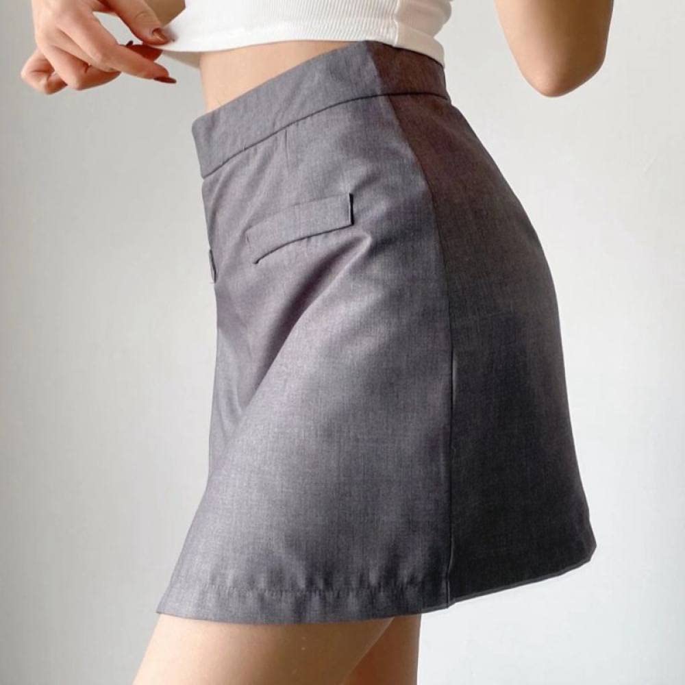 Röcke Für Damen,Damen-Minirock Grau High Waist Schlitz Hüften Wickelrock Einfarbiger Reißverschluss A-Linie Lagenrock Mit Hose Lässiger Kurzer Rock Für Mädchen Damen,M
