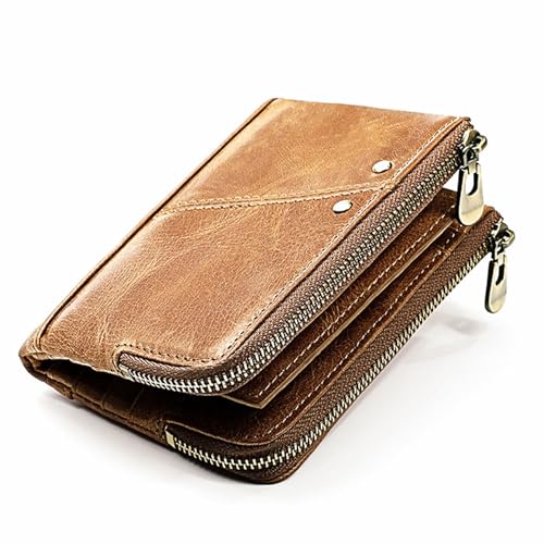 small womens wallet Leathear Chain Compact Card Holder Zipper Pocket Wallet RFID Blocking Card Case Purse with ID Window(brown5)4