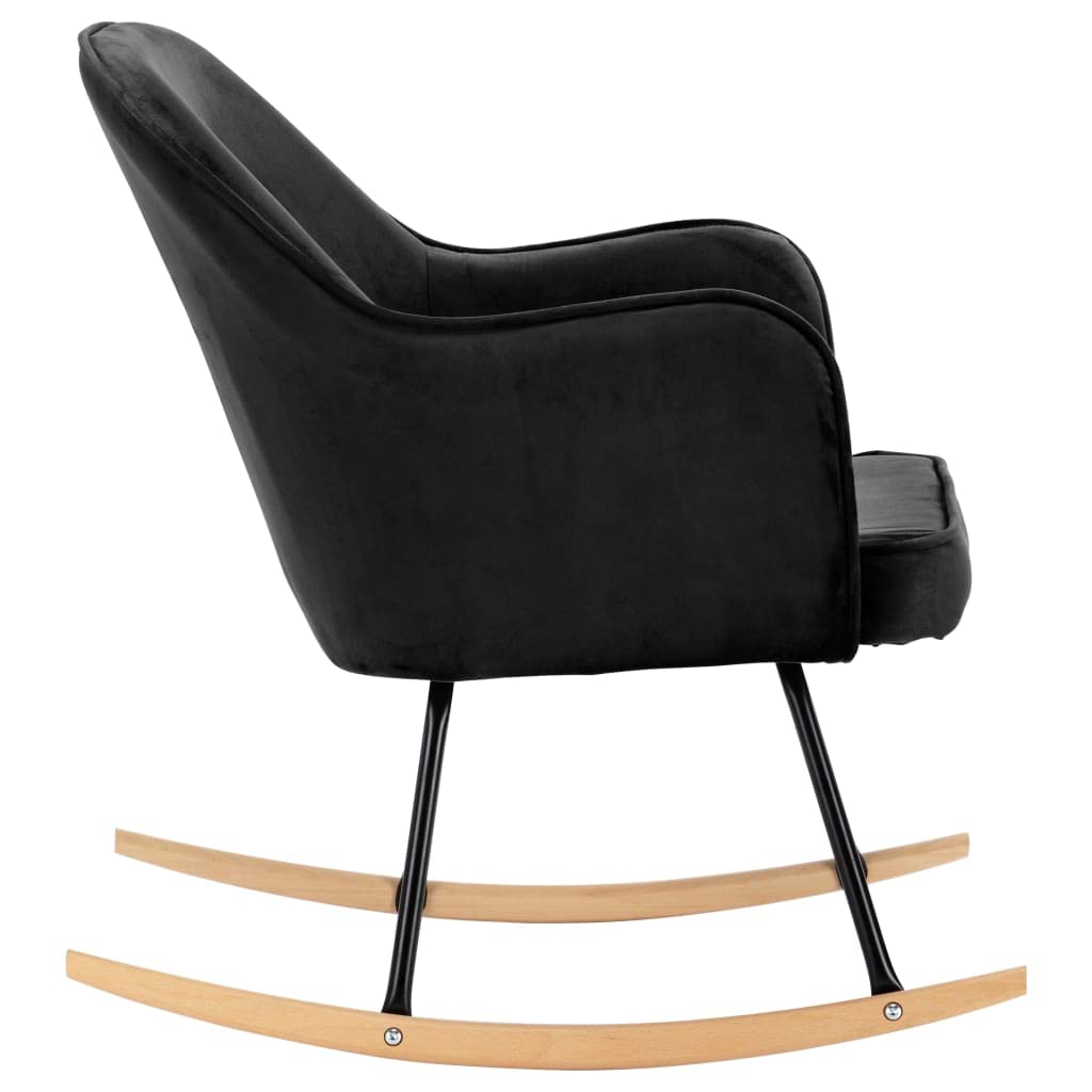 Silla mecedora negra de terciopelo, mecedora de interior, sillón balancín rocking sofa apto para salón, dormitorio, balcón