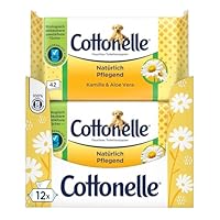 Cottonelle Feuchtes Toilettenpapier, Natürlich Pflegend - Kamille & Aloe Vera, Biologisch Abbaubar, Plastikfrei, Wiederverschließbar, Vorteilspack, 12 x 42 Feuchttücher