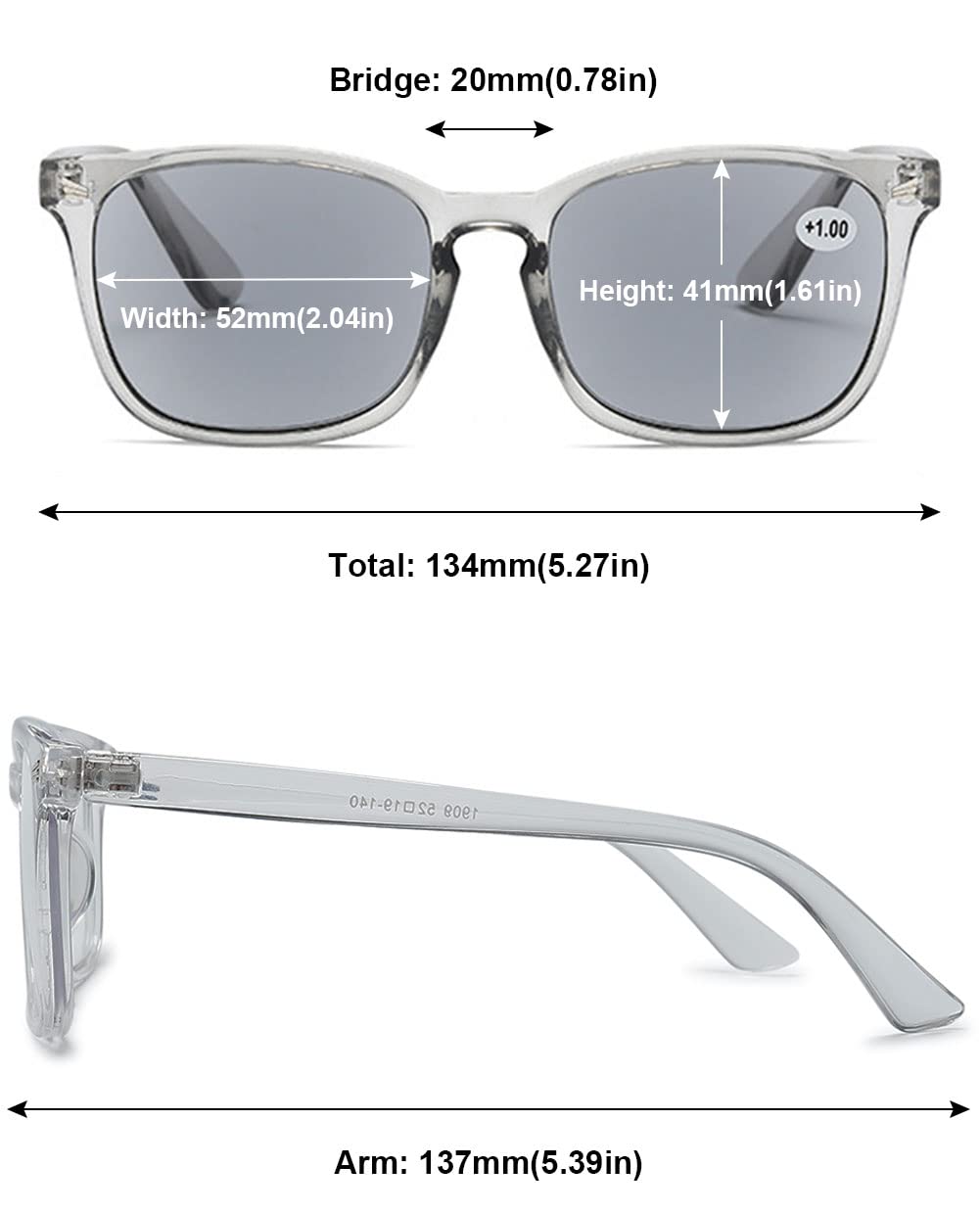 MAGIMODAC Womens Mens Reading Glasses Sunglasses Readers UV400 Protection Transparent Grey 3.5+, 41mm x 52mm (Lens) - Image 3
