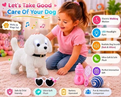 Image of Interactive White Walking Puppy Toy