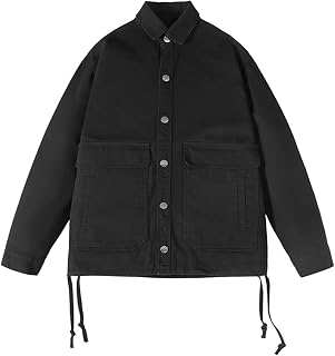 Soluo Men's Casual Fit Canvas Cotton Jacket Lightweight Military Field Windbreaker Loose Fit Firm Winter Lapel Outwear Coat