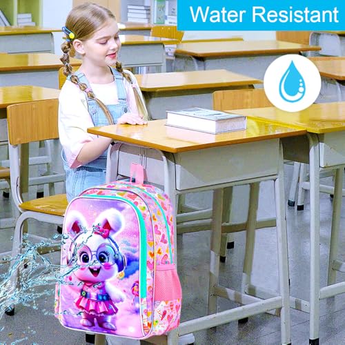 Image of CCJPX 16 inch Bunny Backpack for Girls, 3Pcs Kids Bookbag with Lunch Box, Water Resistant Elementary School Bag for Kindergarten Preschool Toddler (Pink)