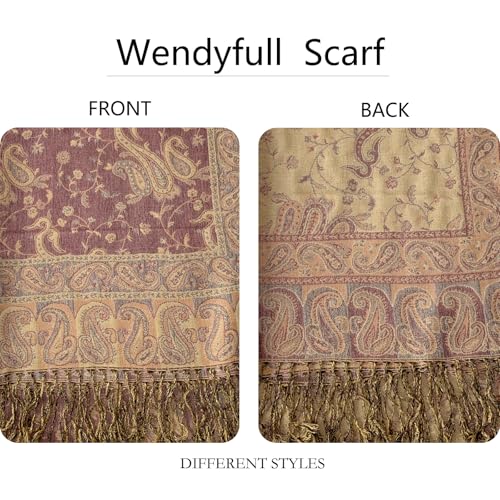 Image of Pashmina Scarf for Women Shawls and Wraps Reversible Paisley Vintage Jacquard Soft Silky Rave Scarves Men