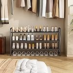 Shoe Rack 3 Tier Long Storage Organizer Wide Metal Shoe Shelf for Closet Entryway Black - Image 2