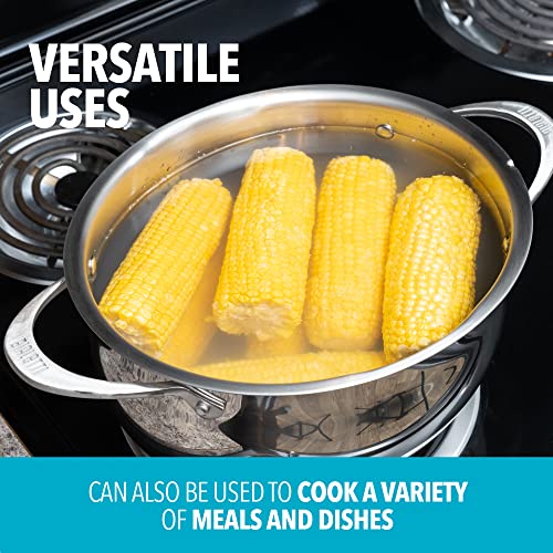 Bialetti Oval 6 Quart Multi-Pot With Strainer Lid, Whole Pasta, Corn, Lobster, Stainless Steel #TOP4