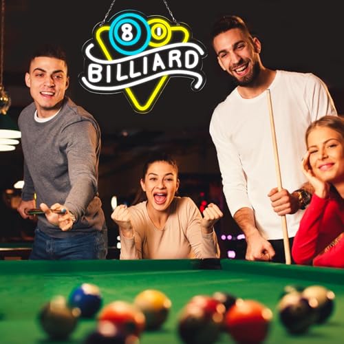 Image of Billiards Neon Signs Led Billiard Neon Light Wall Decor for Billiard Room, Game Room, Pool Table, Bar, Pub, Party, Gift Art for Fans Friend-13.78 x 11 IN-USB Powered-Acrylic