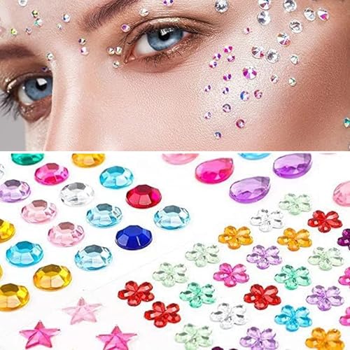 1200 Stück Glitzersteine Selbstklebend, 14 Bögen Acryl Strasssteine Sticker Verschiedene Formen Klebesteine Schmucksteine für Kinder DIY Handwerk Grußkarten