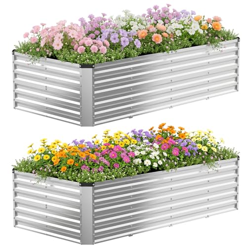 Image of NEWBULIG Galvanized Raised Garden Bed Outdoor, 8x4x2ft 2 Pack Metal Planter Box for Gardening, Rust-Resistant Rectangular Raised Flower Bed for Vegetables Flowers Herbs, Open Bottom, Easy Assembly