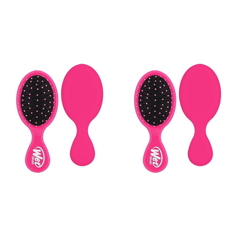 Wet BrushMini Detangler Hair Brush, Pink - Detangling Travel Hair Brush - Ultra-Soft IntelliFlex Bristles Glide Through Tangles with Ease - Pain-Free - All Hair Types (Pack of 2)