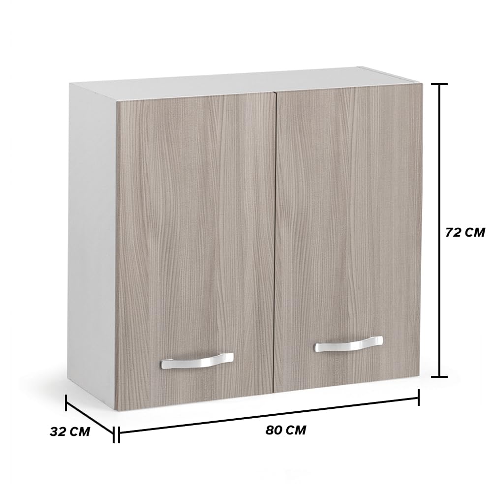 REDÒKASA Pensile colapiatti per cucina componibile da 80 cm con due ante, realizzata in legno 100% MADE IN ITALY (Bianco con ante Olmo)