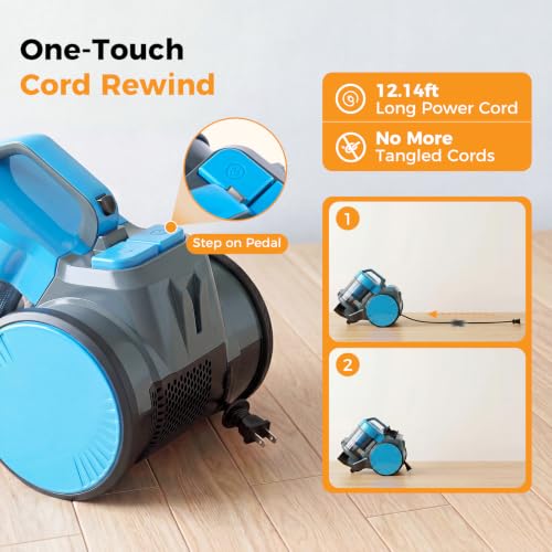 Image of NEWBULIG Canister Vacuum Cleaners for Home, Bagless Vacuum Cleaner, Blue