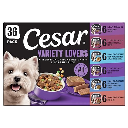 Cesar Home Delights & Classic Loaf in Sauce Wet Dog Food Variety Pack, 3.5 oz. Trays, 36 Count (Pack...