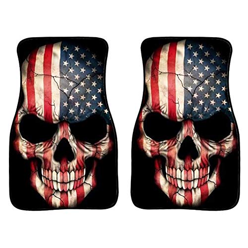 INSTANTARTS American Flag Skull Print Halloween 2 Piece Car Floor Mat Universal Durable Cars Mats Fit SUV Sedan Truck INSTANTARTS American Flag Skull Print Halloween 2 Piece Car Floor Mat Universal Durable Cars Mats Fit SUV Sedan Truck