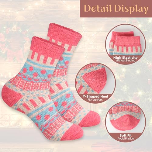 Image of LOCONHA Womens Wool Socks 5 Pairs Winter Warm Sock Thick Knit Cabin Cozy Crew Soft Socks Gifts for Women