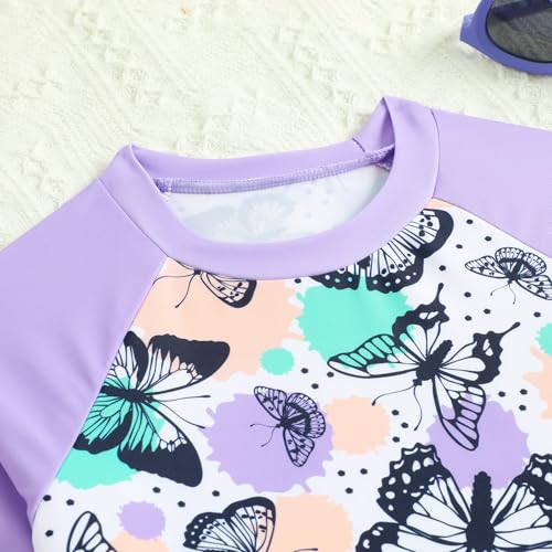 Image of HILEELANG Toddler & Little Girls' Long Sleeve Rash Guard Swimwear Set - UV Protection, 2-Piece Design, Fun Prints, 2-9 Years