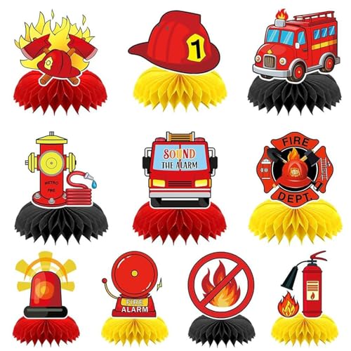 Dryxog 10 Pièces Anniversaire Pompier Enfant Decoration Table Camion Pompier Accessoires D'anniversaire Camion Pompiers Fête Pompiers Anniversaire Table...