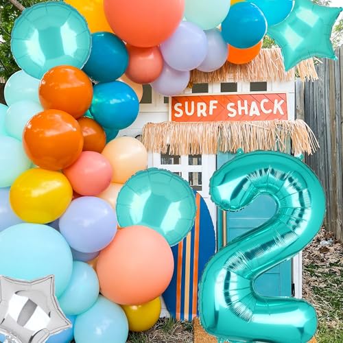 Image of Teal Blue Number 2 Balloons 40 Inch 2th Birthday Mermaid Theme Party 5 Pcs | Big Helium Mylar Digital Balloon Anniversary Wedding Decor Supplies