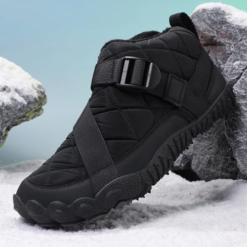 Image of Winter Footwear Barefoot Shoes Women Men Zero Drop Barefoot Hiking Boots Slip On Warm Waterproof Snow Boot Minimalist Wide Toe Ankle Booties Five Finger Hike Shoes Outdoor