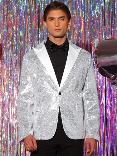 Lars Amadeus Men's Sequin Suit Jacket Peak Lapel Sparkly Party Show Glitter Sports Coat2