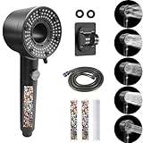 Alcachofa Ducha Alta Presión, Alcachofa de Ducha con Filtro de Antical y Cloro Incluye Manguera de 2 Metros y Soporte 5 Modos de Pulverización Ideal para Aguas Duras
