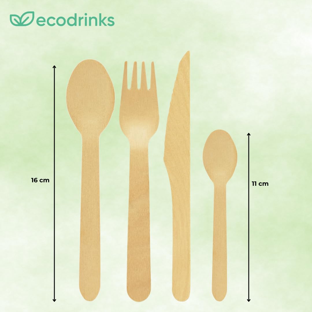 200 Coltelli in Legno di Betulla - Biodegradabili e Compostabili - Design Rustico e Resistente - Per Feste, Eventi, Catering, Ristorazione, Uso Domestico - 16,5cm