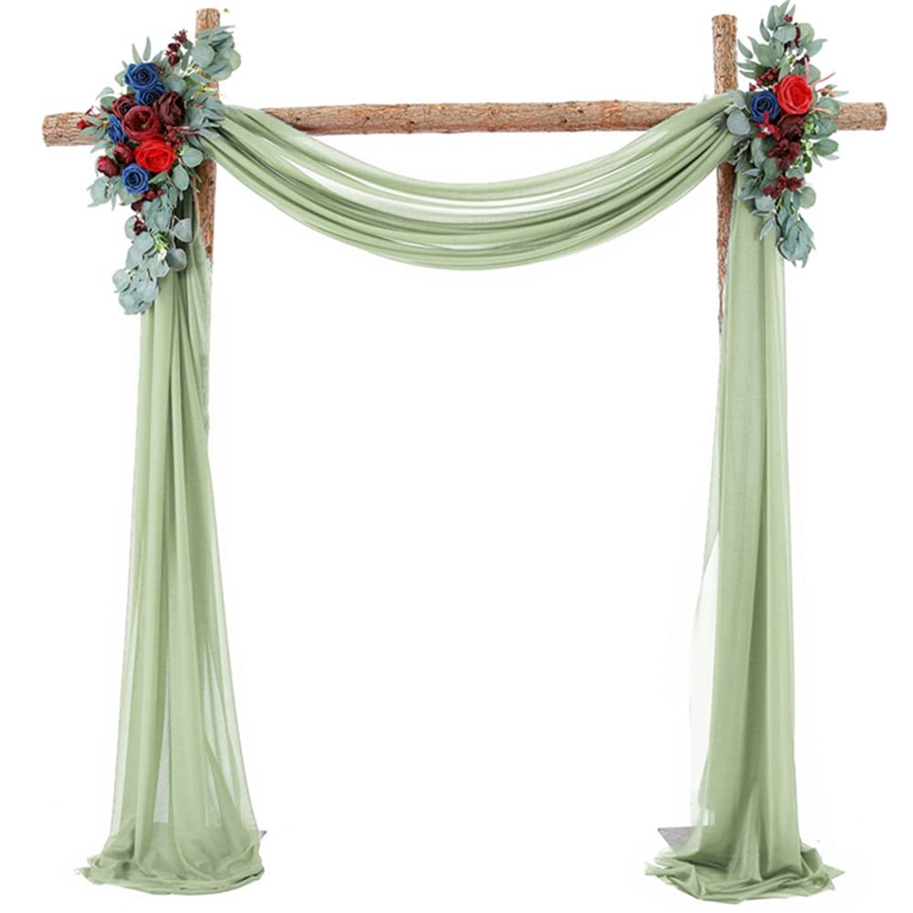 Egurs 10FT Wedding Arch Draping Fabric Chiffon Curtain Drapes Sheer Fabric for Draping Elegant Tulle Back Drops for Wedding Ceremony Reception Decorations Gray-green 10FT