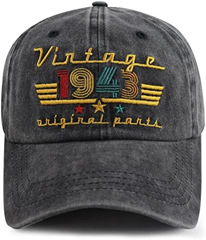 80th Birthday Decorations for Women Men, Vintage 1943 Hat Original Parts, Adjustable Embroidered 80 Years Party Supplies Baseball Cap, Funny Retirement 80th Birthday Gifts for Dad Mom Grandpa Grandma
