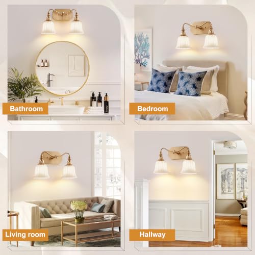 Image of LmnLvn 2‑Light Bathroom Vanity Light, Matte White with Crystal Glass Shade