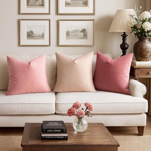 Image of MIULEE Velvet Throw Pillow Covers 16x16 Inch, Pack of 2 - Dusty Pink, Soft Solid Decorative Pillow Covers Cushion Cases Modern Luxury Home Decor for Spring Couch Sofa Bedroom Livingroom