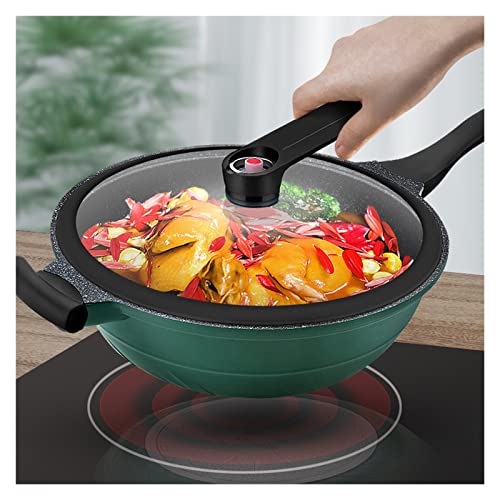 Maifanshi wok Pala Antiadherente Utensilios de cocina Olla de sopa Multifuncional micro presión sartén Doble uso de gas for cocina de inducción(Blue,White)