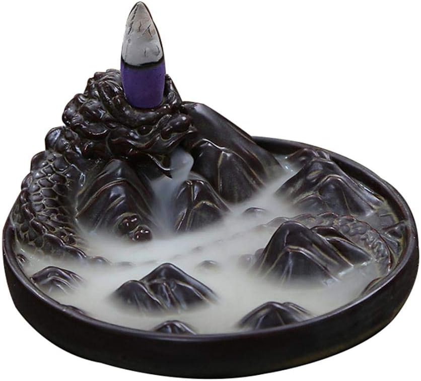 LEAFIS Ceramic Censer Dragon Smoke Backflow Incense Burner Holder with 10 Cones Incense Burners for Home Decor