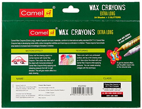 Image of Camel Camlin Kokuyo Oil Pastel (50 Shades) Kokuyo Extra Long Wax Crayons, Gold, Silver, Pack Of 24 Shades