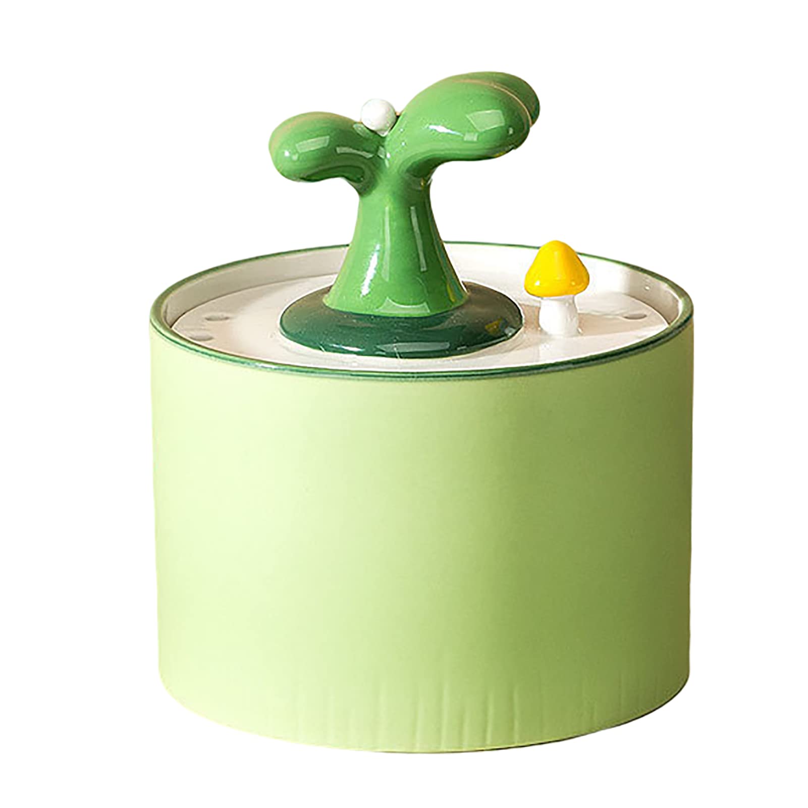 Cat Water Fountain, Ceramic Pet Drinking Fountain, Scratch Resistant Easy To Clean, Cute Sapling Shape Quiet Cat Water Dispenser, 2 Sizes green-1.0L